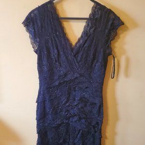 Beaded and lace black dress